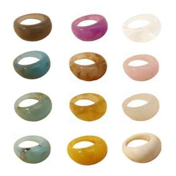 12 pcs Colorful Resin Rings Set - Chunky Stackable Knuckle Rings for Parties