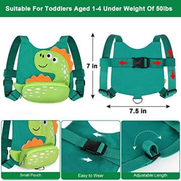 Toddler Harness Leash with Anti Lost Wrist Link, Accmor Cute Dinosaur Kids Harness Children Leash, A...