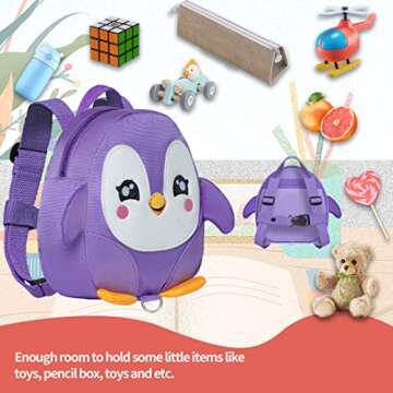 EPLAZA Toddler Leashes Penguin-Like Backpacks with Anti Lost Wrist Link Wristband for 3 to 5 Years Kids Girls Boys Safety (Penguin Light Purple)