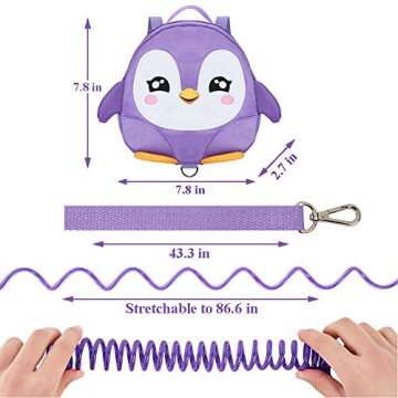EPLAZA Toddler Leashes Penguin-Like Backpacks with Anti Lost Wrist Link Wristband for 3 to 5 Years Kids Girls Boys Safety (Penguin Light Purple)