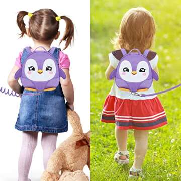 EPLAZA Toddler Leashes Penguin-Like Backpacks with Anti Lost Wrist Link Wristband for 3 to 5 Years Kids Girls Boys Safety (Penguin Light Purple)