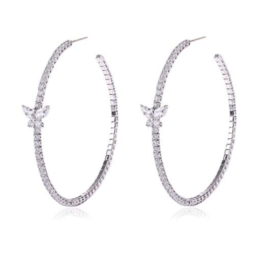 YILIBAO Silver Large Hoop Earrings with Zircon Butterfly Design