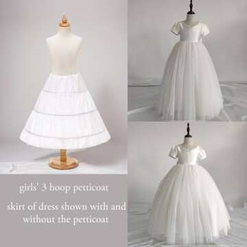 Abaowedding Girls' 3 Hoops Petticoat Full Slip Flower Girl Crinoline Skirt (4-5 yrs) White