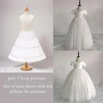 Abaowedding Girls' 3 Hoops Petticoat Full Slip Flower Girl Crinoline Skirt (4-5 yrs) White