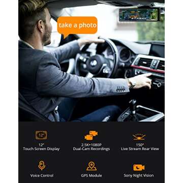 High-Resolution AKASO DL12 Mirror Dash Cam with GPS