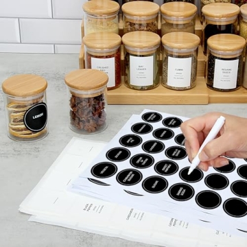 JuneHeart 32 Glass Spice Jars with Bamboo Lids and Labels