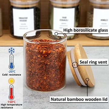 JuneHeart 32 Glass Spice Jars with Bamboo Lids and Labels
