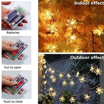 MILEXING Christmas Lights, Snowflake String Lights 19.6 ft 40 LED Fairy Lights Battery Operated Wate...