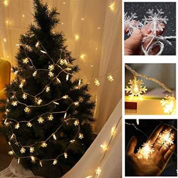MILEXING Christmas Lights, Snowflake String Lights 19.6 ft 40 LED Fairy Lights Battery Operated Waterproof for Xmas Garden Patio Bedroom Party Decor Indoor Outdoor Celebration Lighting (Warm Color)