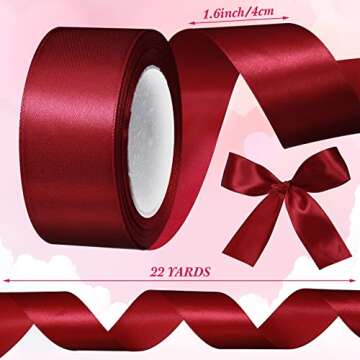 2 Rolls Burgundy Ribbon 50 Yards 1.5 Inches Wide Double Faced Polyester Satin Ribbon Solid Satin Rib...