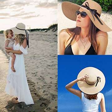 Womens Floppy Summer Sun Beach Straw Hat - UPF50 Protection, Stylish Bowknot