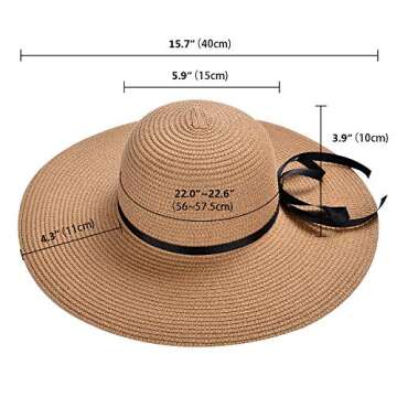Womens Floppy Sun Beach Hat with Bowknot UPF50