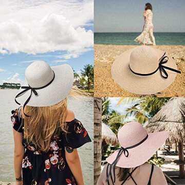 Womens Floppy Sun Beach Hat with Bowknot UPF50