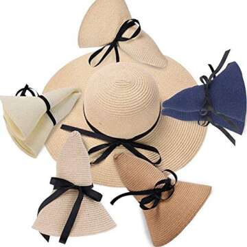 Womens Floppy Sun Beach Hat with Bowknot UPF50