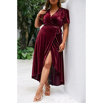 BerryGo Plus Size Velvet Wrap Dress for Stylish Occasions