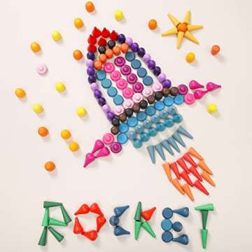 Promise Babe 162 PCS Wooden Loose Parts Toy Rainbow Stacking Toy for Toddlers, Sensory Play Set Colo...