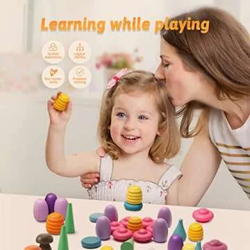 Promise Babe 162 PCS Wooden Loose Parts Toy Rainbow Stacking Toy for Toddlers, Sensory Play Set Colorful Montessori Materials Preschool Learning Building Toys for Boys Girls