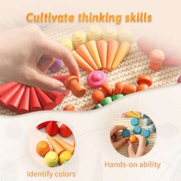 Promise Babe 162 PCS Wooden Loose Parts Toy Rainbow Stacking Toy for Toddlers, Sensory Play Set Colorful Montessori Materials Preschool Learning Building Toys for Boys Girls