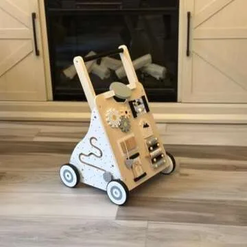 Asweets Wooden Baby Walker Push and Pull Learning Activity Walker Kids’ Activity Toy Multiple Activities Center Develops Motor Skills & Stimulates Creativity(Natural)