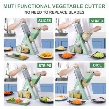 [All in 1] Upgraded version Mandoline Slicer for Kitchen &Safe Veggie Chopper & Adjustable Mandoline Slicer. Detachable Blade, Cut Slicing, Strips, Shredding, Dicing, Chop Kitchen Vegetable Chopper