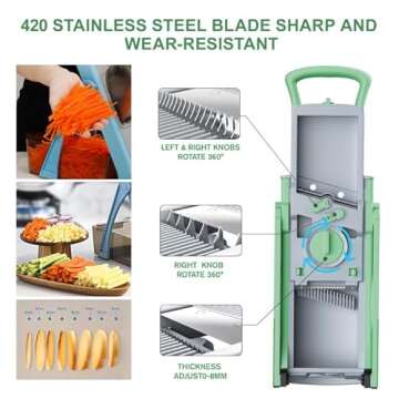 [All in 1] Upgraded version Mandoline Slicer for Kitchen &Safe Veggie Chopper & Adjustable Mandoline Slicer. Detachable Blade, Cut Slicing, Strips, Shredding, Dicing, Chop Kitchen Vegetable Chopper