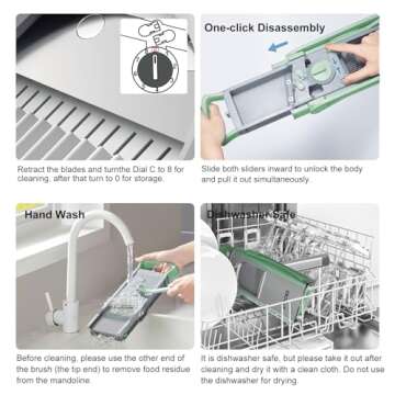 [All in 1] Upgraded version Mandoline Slicer for Kitchen &Safe Veggie Chopper & Adjustable Mandoline Slicer. Detachable Blade, Cut Slicing, Strips, Shredding, Dicing, Chop Kitchen Vegetable Chopper