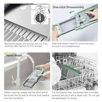 [All in 1] Upgraded version Mandoline Slicer for Kitchen &Safe Veggie Chopper & Adjustable Mandoline Slicer. Detachable Blade, Cut Slicing, Strips, Shredding, Dicing, Chop Kitchen Vegetable Chopper