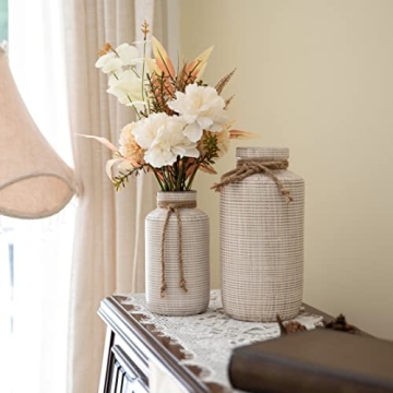 TERESA'S COLLECTIONS Farmhouse Vase for Home Decor,Decorative Ceramic Vase for Pampas Grass,Rustic Vases for Living Room,Fireplace,Centerpiece,Mantel,9.7",Boho Christmas Vase Set of 2,Gift for Mom