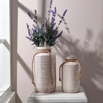 TERESA'S COLLECTIONS Farmhouse Vase for Home Decor,Decorative Ceramic Vase for Pampas Grass,Rustic Vases for Living Room,Fireplace,Centerpiece,Mantel,9.7",Boho Christmas Vase Set of 2,Gift for Mom