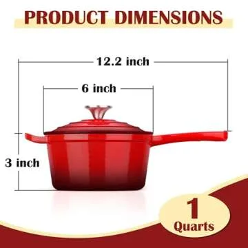 E-far Enameled Cast Iron Sauce Pan with Lid, 1 Quart Dutch Oven Saucepan, Mini Sauce Pot for Cooking...