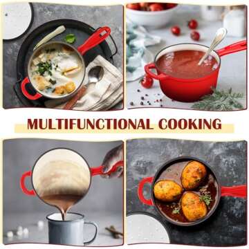 E-far Enameled Cast Iron Sauce Pan with Lid, 1 Quart Dutch Oven Saucepan, Mini Sauce Pot for Cooking, Boiling, Healthy & Non Toxic, Induction & Oven Safe, Red