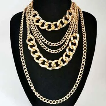 CIBIRICH Punk Chain Chunky Necklace - Stylish Gold Layered Jewelry