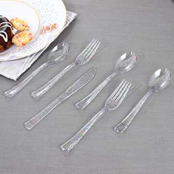 Supernal 360pcs Clear Plastic Silverware, Glitter Disposable Cutlery with Colorful Design,120 Forks,...