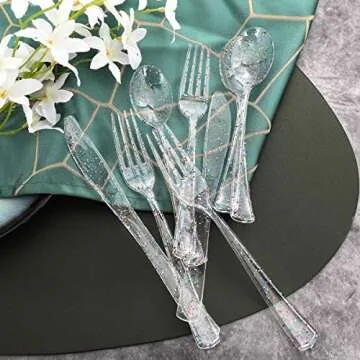 Supernal 360pcs Sparkly Plastic Silverware Set for Parties