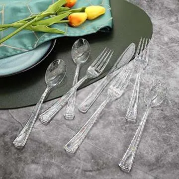 Supernal 360pcs Sparkly Plastic Silverware Set for Parties