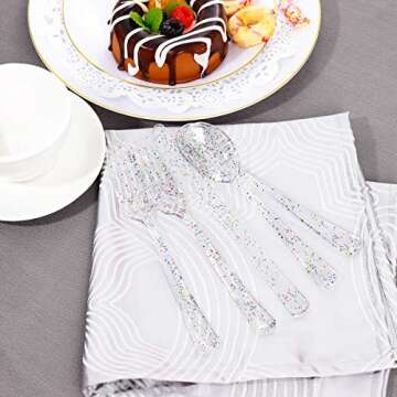 Supernal 360pcs Clear Plastic Silverware, Glitter Disposable Cutlery with Colorful Design,120 Forks,120 Knives,120 Spoons,Perfect for Parties Birthday