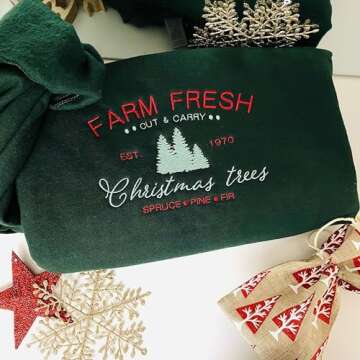 Givesmiles Personalized Embroidered Farm Fresh Christmas Trees Sweatshirt and Hoodie, Custom Name Em...