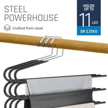 Pants Hangers- Set of 3 Multi Pants Hangers - Metal, Non Slip & Open Ended Hangers