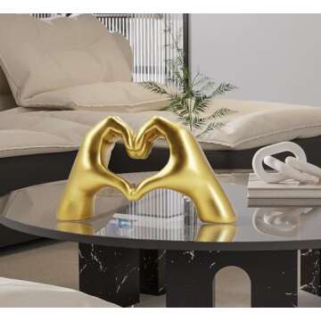 LAIKEARTS Gold Heart Hands Sculpture Aesthetic Decor for Living Room Bedroom Bookshelf Coffe Table Knick Knacks Home Unique Gifts for Women