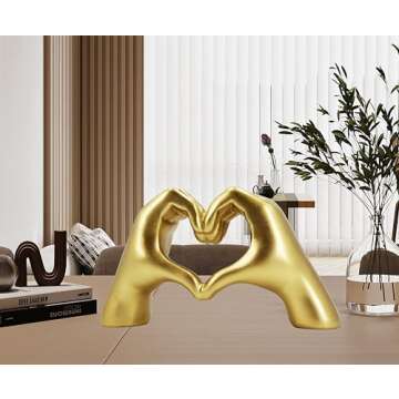 LAIKEARTS Gold Heart Hands Sculpture Aesthetic Decor for Living Room Bedroom Bookshelf Coffe Table Knick Knacks Home Unique Gifts for Women