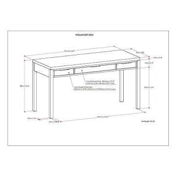 SIMPLIHOME Hollander SOLID WOOD 60 inch Wide Home Office Desk, Writing Table, Workstation, Study Table Furniture in Warm Walnut Brown with 2 Drawers