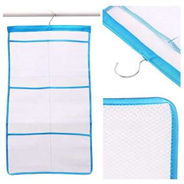 Phying Mesh Bath Organizers for Shower with Hook, Quick Dry Hanging Shower Caddy College, Bath Storage with 6 Pockets for College Dorm Rooms, Bathroom