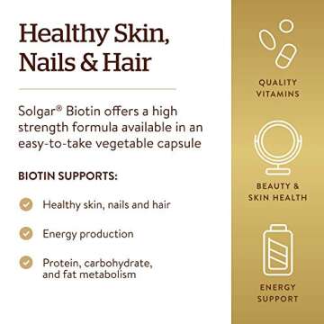Solgar Biotin 1000 mcg, 250 Vegetable Capsules - Supports Healthy Skin, Nails & Hair - Energy Metabolism - Enhanced Potency - Non-GMO, Vegan, Gluten Free, Dairy Free, Kosher, Halal - 250 Servings
