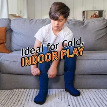 HOT FEET Kids Thermal Socks – 2 Pack Warm Winter Socks for Boys and Girls, Cozy & Insulated, Thick Heated Socks for Kids, Black/Blue Marl and Black/Grey Marl