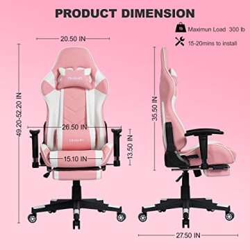 OHAHO Gaming Chair Racing Style Office Chair Adjustable Massage Lumbar Cushion Swivel Rocker Recline...