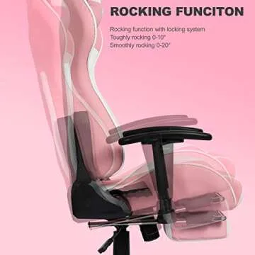 OHAHO Gaming Chair Racing Style Office Chair Adjustable Massage Lumbar Cushion Swivel Rocker Recliner High Back Ergonomic Computer Desk Chair with Retractable Arms and Footrest (Pink/White)