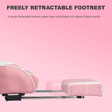 OHAHO Gaming Chair Racing Style Office Chair Adjustable Massage Lumbar Cushion Swivel Rocker Recliner High Back Ergonomic Computer Desk Chair with Retractable Arms and Footrest (Pink/White)