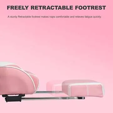 OHAHO Gaming Chair Racing Style Office Chair Adjustable Massage Lumbar Cushion Swivel Rocker Recliner High Back Ergonomic Computer Desk Chair with Retractable Arms and Footrest (Pink/White)