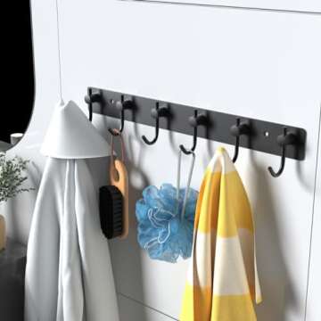 VAEHOLD Wall Hooks - Modern Black Coat Rack with 6 Durable Hooks for Any Room
