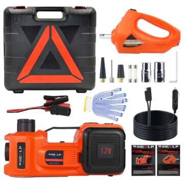 E-HEELP Electric Car Jack Kit 5Ton 12V Hydraulic Car Jack Lift (Lifting Range: 6.1~17.7 inch) with Electric Impact Wrench for SUV MPV Sedan Truck Change Tires Garage Repair